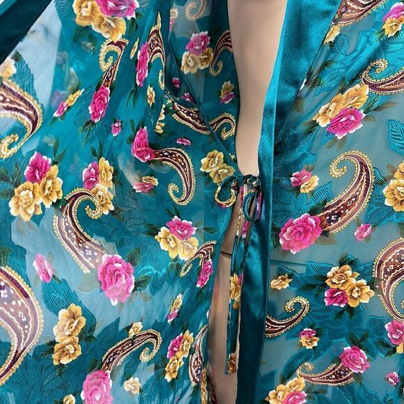 Hidden Fantasies Paisley Floral Print Satin Kimono Robe Size M - Picture 5 of 9